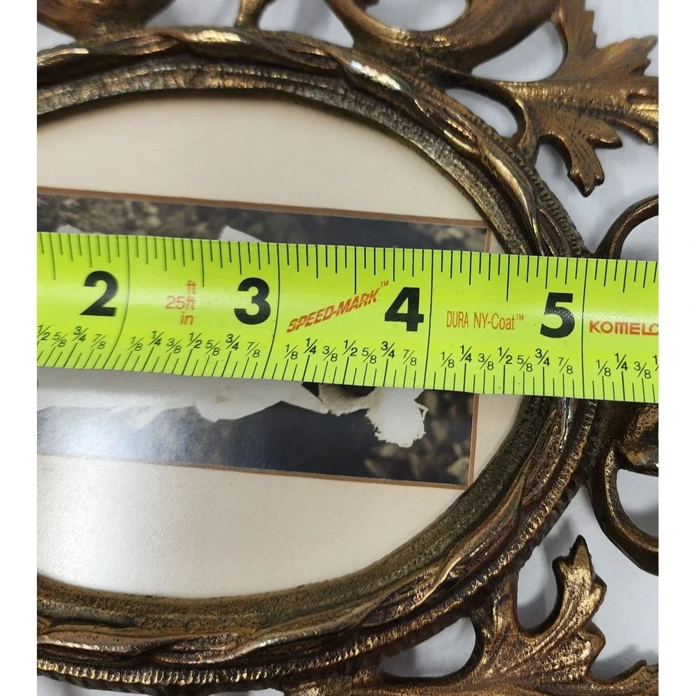 Antique Victorian Cast Metal Brass Oval Picture Frame Swing Easel Filigree 8x10